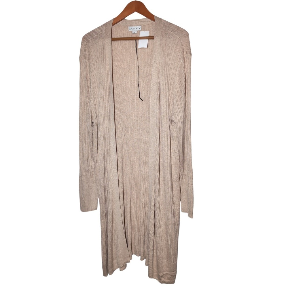 Ava & Viv Cardigan Women 3X NWOT Ribbed Open Front Duster Longline Neutral